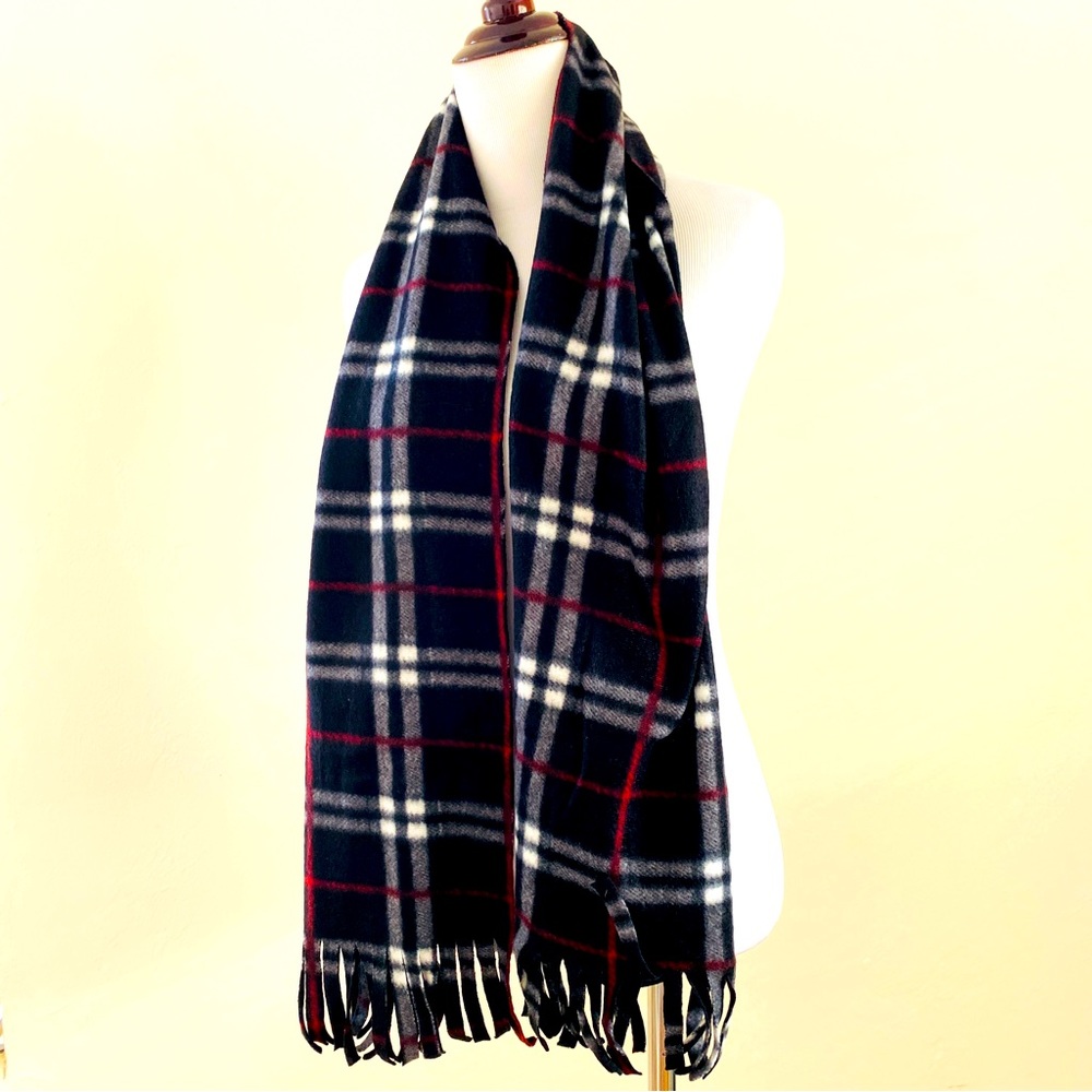 Black Plaid Scarf Winter Wrap Fringe Hem Acrylic